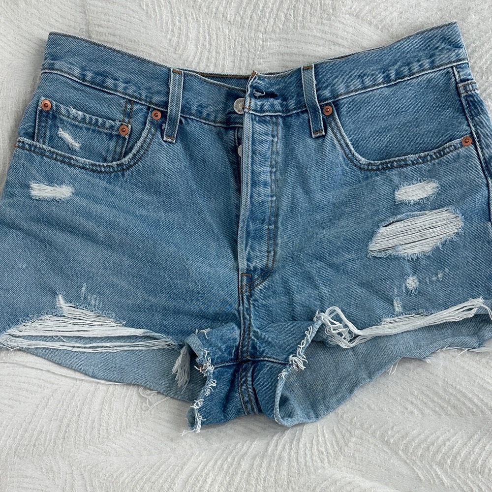 Levi's Light Blue Distressed Denim Cutoff Shorts